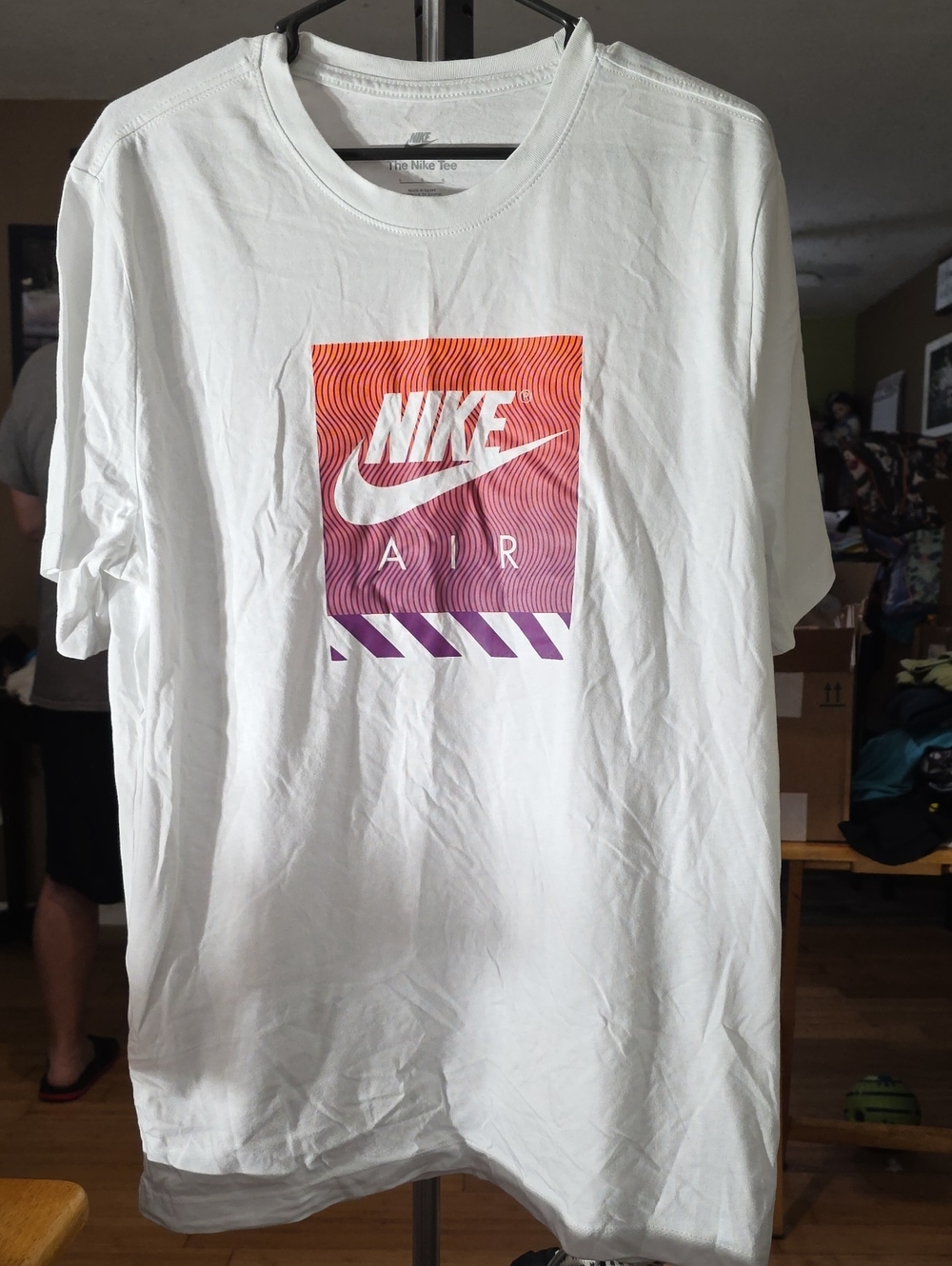 Nike White Short Sleeve T-Shirt with Orange-to-Purple Gradient Nike Air Graphic